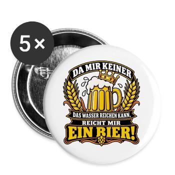Reicht mir ein Bier! – Bierkrug mit Krone - Buttons groß 56 mm (5er Pack) - Weiß - Vorne