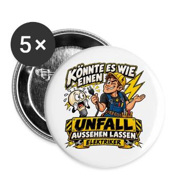 Elektriker – Schwarzer Humor mit Stecker - Buttons groß 56 mm (5er Pack) - Weiß - Vorne