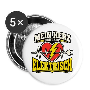 Mein Herz schlägt elektrisch – Elektriker - Buttons groß 56 mm (5er Pack) - Weiß - Vorne
