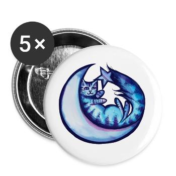 Mondbeschienener Katzen-Zauber - Buttons groß 56 mm (5er Pack) - Weiß - Vorne