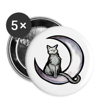 Mondbeschienene Katze auf dem Mondsichel - Buttons groß 56 mm (5er Pack) - Weiß - Vorne