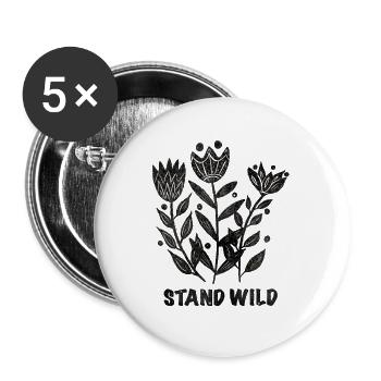 Stand Wild Floral Botanical Print Schwarz - Buttons groß 56 mm (5er Pack) - Weiß - Vorne