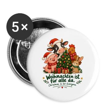 Weihnachten ist für alle da – Tierliebe - Buttons groß 56 mm (5er Pack) - Weiß - Vorne