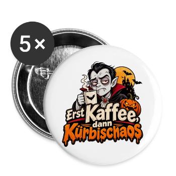 Erst Kaffee, dann Kürbischaos - Buttons groß 56 mm (5er Pack) - Weiß - Vorne