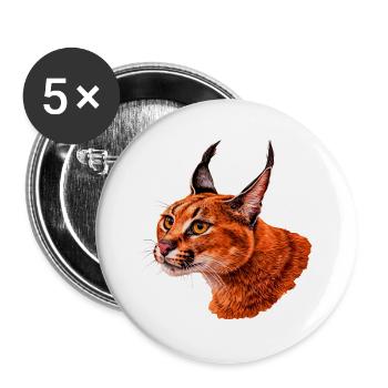 Feuriges karakal design,  Wildkatzenkopf - Buttons groß 56 mm (5er Pack) - Weiß - Vorne