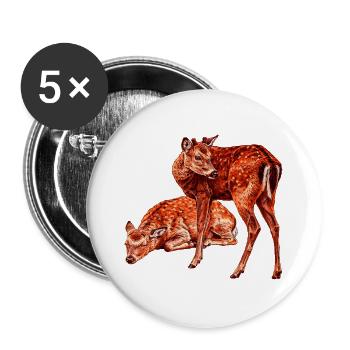 Zwei junge Rehe Grafik im digital-Stil - Buttons groß 56 mm (5er Pack) - Weiß - Vorne