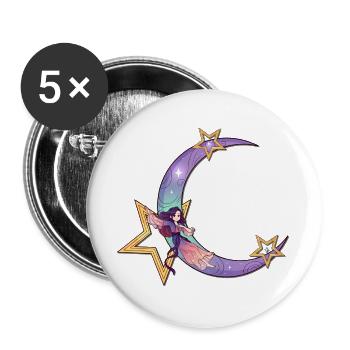 Mondtraum mit Sternenfee - Buttons groß 56 mm (5er Pack) - Weiß - Vorne