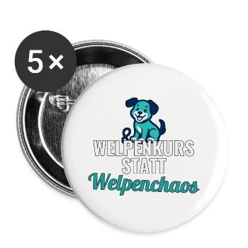 Welpenkurs Geschenk für neue Hundemenschen - Buttons groß 56 mm (5er Pack) - Weiß - Vorne