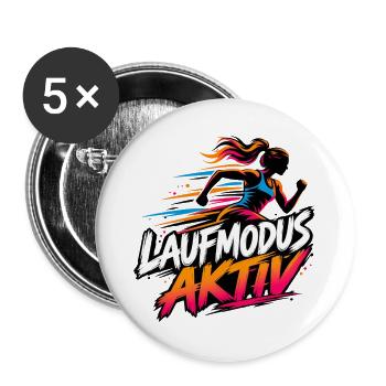 Laufmodus Aktiv - Für Joggerinnen und Laufmädels - Buttons groß 56 mm (5er Pack) - Weiß - Vorne