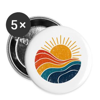 Sun & Wave – Retro-Sonne im Vintage-Look - Buttons groß 56 mm (5er Pack) - Weiß - Vorne
