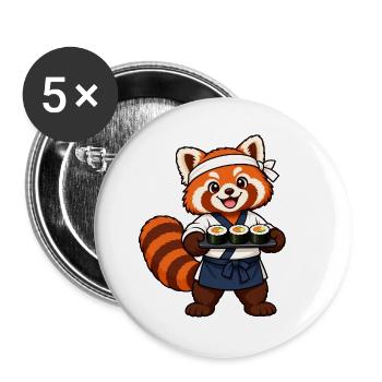 Red Panda Sushi-Koch mit Sushi-Rollen - Buttons groß 56 mm (5er Pack) - Weiß - Vorne