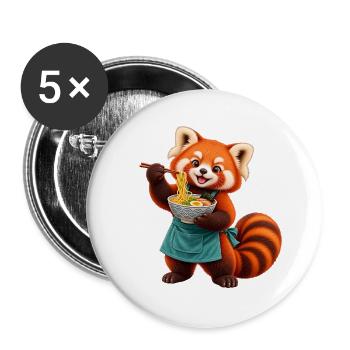 Red Panda Ramen-Koch mit Nudeln - Buttons groß 56 mm (5er Pack) - Weiß - Vorne