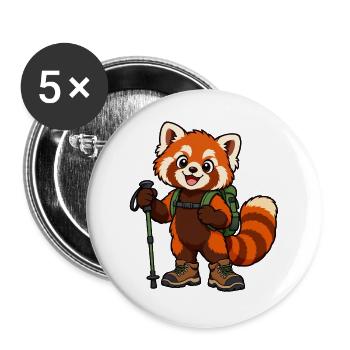 Wandern mit Red Panda mit Rucksack und Stiefeln - Buttons groß 56 mm (5er Pack) - Weiß - Vorne