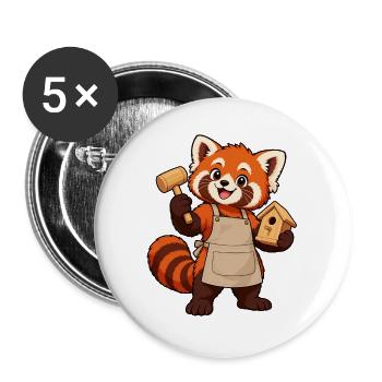 Holzbearbeitung Rotpanda mit Vogelhaus - Buttons groß 56 mm (5er Pack) - Weiß - Vorne