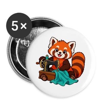 Red Panda nähen mit Vintage-Nähmaschine - Buttons groß 56 mm (5er Pack) - Weiß - Vorne