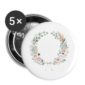 Pastellblumenkranz mit Band - Buttons groß 56 mm (5er Pack) - Weiß - Vorne