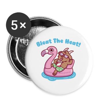 Ziege entspannt sich auf Flamingo-Float – Wortspiel mit der Hitze - Buttons groß 56 mm (5er Pack) - Weiß - Vorne