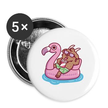 Ziege entspannt sich im Flamingo-Pool-Floatsommer - Buttons groß 56 mm (5er Pack) - Weiß - Vorne