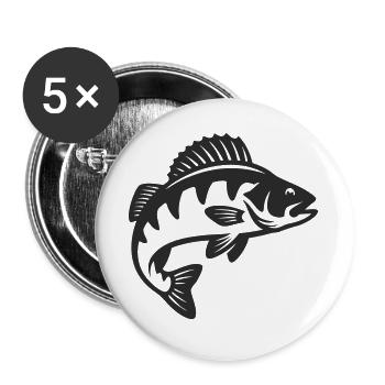 Barsch Raubfisch Silhouette - Buttons groß 56 mm (5er Pack) - Weiß - Vorne