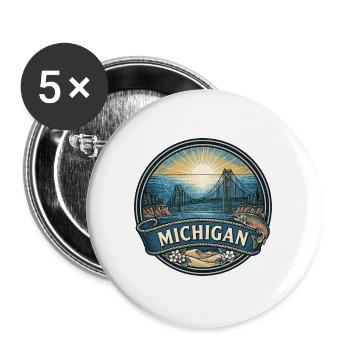 Michigan Great Lakes Vintage-Reiseabzeichen - Buttons groß 56 mm (5er Pack) - Weiß - Vorne