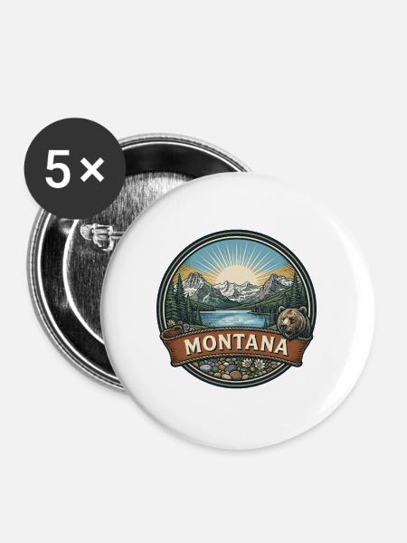 Montana-Gletscher-Nationalpark-Reiseabzeichen - Buttons groß 56 mm (5er Pack) - Weiß