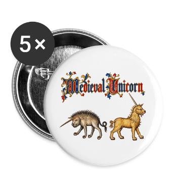 Mittelalterliche Einhörner - Buttons groß 56 mm (5er Pack) - Weiß - Vorne