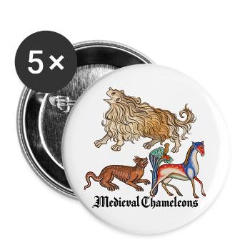 Mittelalterliche Chamäleons - Buttons groß 56 mm (5er Pack) - Weiß - Vorne