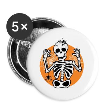 Skelett mit Spinne - Buttons groß 56 mm (5er Pack) - Weiß - Vorne
