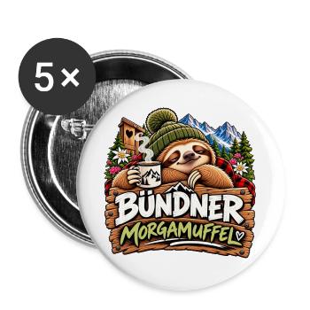 Bündner Morgamuffel Sloth - Buttons groß 56 mm (5er Pack) - Weiß - Vorne