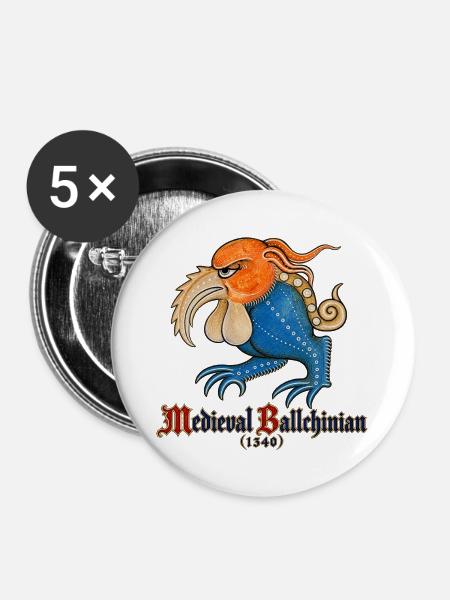 Mittelalterliches Ballchinian (1340) - Buttons groß 56 mm (5er Pack) - Weiß