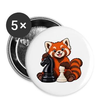 Schachroter Panda mit Springer und Bauer - Buttons groß 56 mm (5er Pack) - Weiß - Vorne