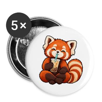 Kreuzbeiniger roter Panda trinkt Bubble Tea - Buttons groß 56 mm (5er Pack) - Weiß - Vorne