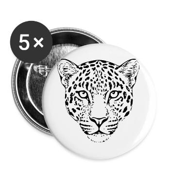 Leopard Kopf Leopardenkopf Geschenk für Sie - Buttons groß 56 mm (5er Pack) - Weiß - Vorne