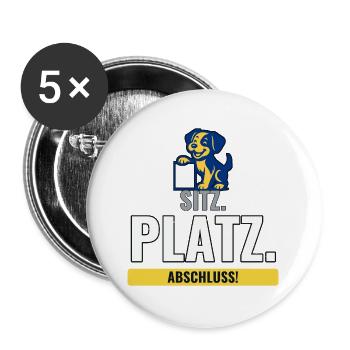 Geschenk zum Welpenschul-Abschluss mit Hund - Buttons groß 56 mm (5er Pack) - Weiß - Vorne