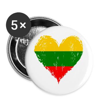 Litauen Herzflagge Grunge - Buttons groß 56 mm (5er Pack) - Weiß - Vorne