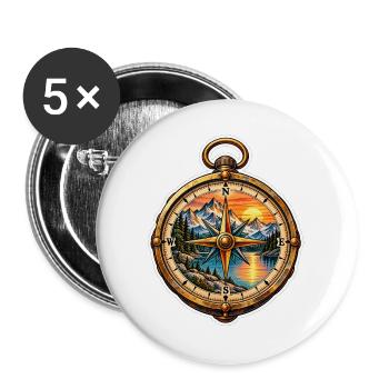 Kompass Panorama Bergsee - Buttons groß 56 mm (5er Pack) - Weiß - Vorne