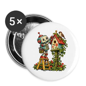 Robot malt Vogelhaus Idyll - Buttons groß 56 mm (5er Pack) - Weiß - Vorne