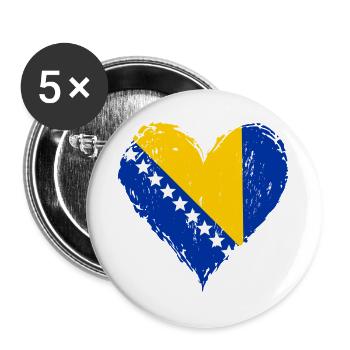 Bosnien Herzflagge Grunge - Buttons groß 56 mm (5er Pack) - Weiß - Vorne