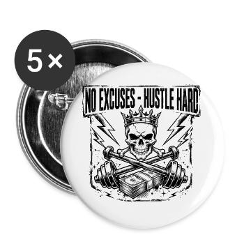 Keine Ausreden, hustle harter Schädel - Buttons groß 56 mm (5er Pack) - Weiß - Vorne