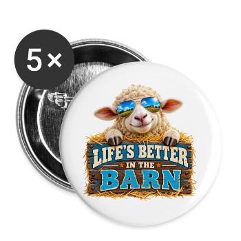 Leben Besser im Stall - Buttons groß 56 mm (5er Pack) - Weiß - Vorne