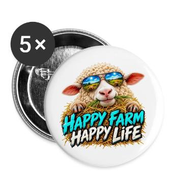 Happy Farm Happy Life: Bauernlaune - Buttons groß 56 mm (5er Pack) - Weiß - Vorne