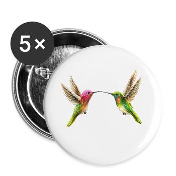 Zwei Kolibris (handpainted) - Buttons groß 56 mm (5er Pack) - Weiß - Vorne
