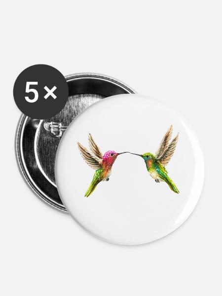 Zwei Kolibris (handpainted) - Buttons groß 56 mm (5er Pack) - Weiß