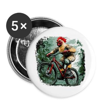 Hühner Bike / Bikerin Huhn - Buttons groß 56 mm (5er Pack) - Weiß - Vorne
