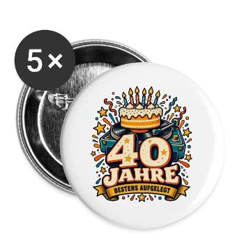 40 Jahre – Bestens aufgelegt - Buttons groß 56 mm (5er Pack) - Weiß - Vorne