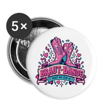 Braut Bande – Tanzt bis zum Ja - Buttons groß 56 mm (5er Pack) - Weiß - Vorne