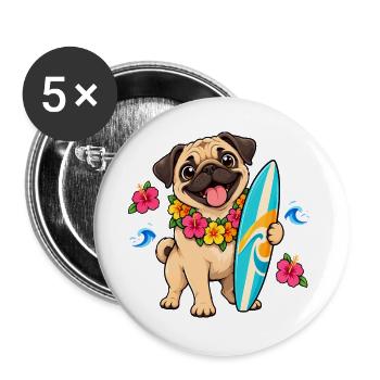 Mops Hund süßer Mops niedlicher Mops - Buttons groß 56 mm (5er Pack) - Weiß - Vorne