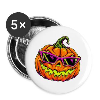 Neon Kürbis mit Sonnenbrille - Buttons groß 56 mm (5er Pack) - Weiß - Vorne