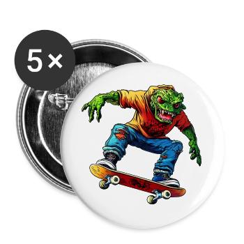 Skater Monster - Buttons groß 56 mm (5er Pack) - Weiß - Vorne