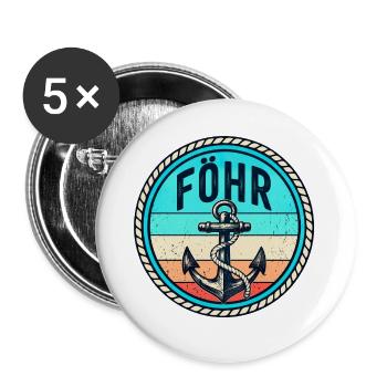 Föhr - Insel - Nordsee - Anker - Urlaub - Erholung - Buttons groß 56 mm (5er Pack) - Weiß - Vorne